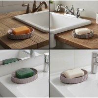 Savoniera din plastic, model cu dungi striate, 13x10 cm, gri, ovala Savoniera din plastic, model cu dungi striate, 13x10 cm, gri, ovala