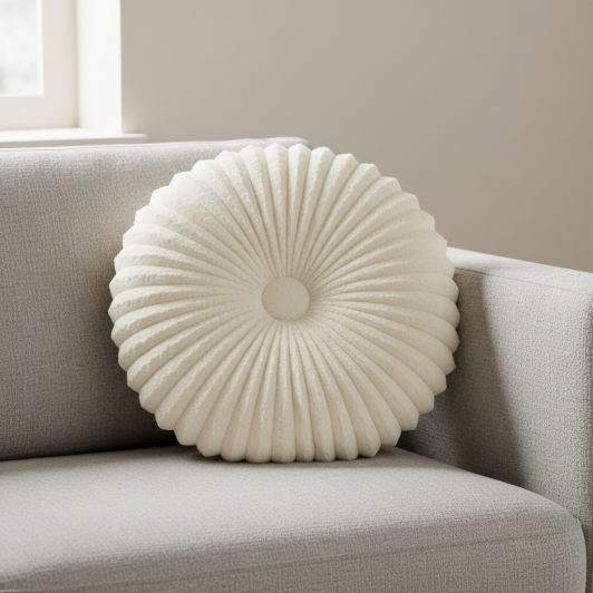 Perna decorativa moale si confortabila, model cu nasture, rotunda, Ø35x8 cm, poliester, crem