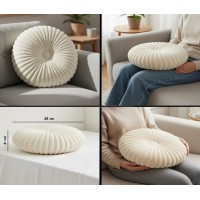 Perna decorativa moale si confortabila, model cu nasture, rotunda, Ø35x8 cm, poliester, crem