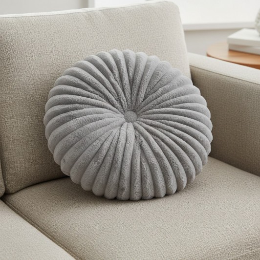 Perna decorativa moale si confortabila, model cu nasture, rotunda, Ø35x8 cm, poliester, gri