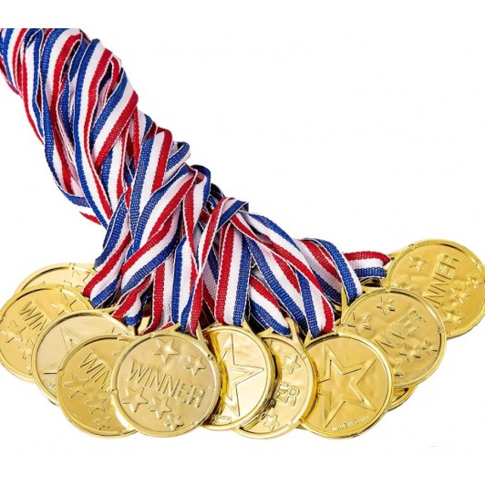 Set 12 buc medalie aurie, pentru evenimente scolare, concursuri tematice sau competitii sportive