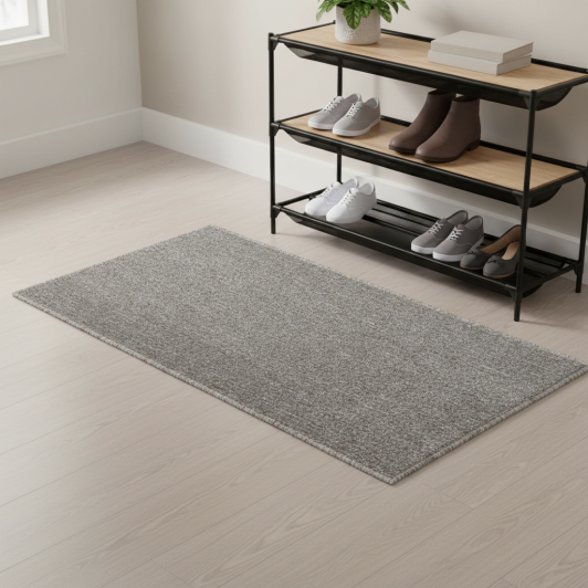 Covor tip mocheta, gri, 110x45 cm, pentru hol, bucatarie, living, intrare sau alte spatii interioare