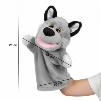 Marioneta din plus, model lup, gri, 28 cm