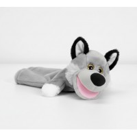 Marioneta din plus, model lup, gri, 28 cm