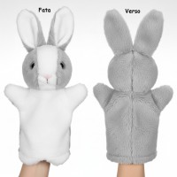 Marioneta din plus, model iepuras, alb/gri, 28 cm Marioneta din plus, model iepuras, alb/gri, 28 cm