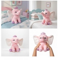 Elefant de plus cu coronita, roz, 21 cm