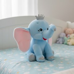 Elefant de plus cu coronita, albastru, 21 cm