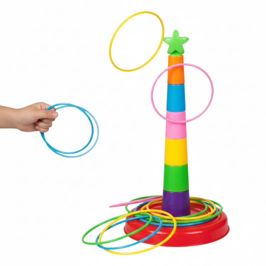 Joc de indemanare, arunca inelele pe turn, 35x18 cm