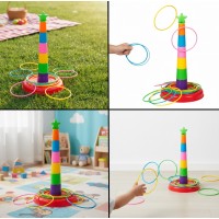 Joc de indemanare, arunca inelele pe turn, 35x18 cm