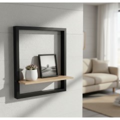 Raft din lemn cu cadru metalic negru, stejar, 40x10x40 cm