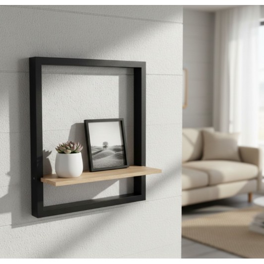 Raft din lemn cu cadru metalic negru, stejar, 40x10x40 cm