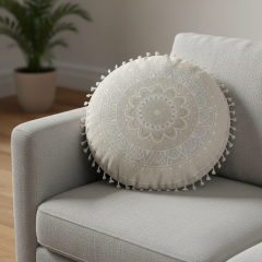 Perna decorativa rotunda, model mandala, bej, 40x10 cm Perna decorativa rotunda, model mandala, bej, 40x10 cm