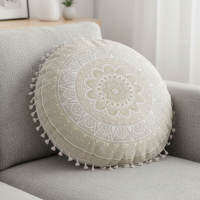 Perna decorativa rotunda, model mandala, bej, 40x10 cm