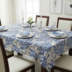 Fata de masa, material textil, bumbac/poliester, 180x140 cm, bej albastru, stil baroc Fata de masa, material textil, bumbac/poliester, 180x140 cm, bej albastru, stil baroc