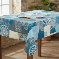Fata de masa, material textil, bumbac/poliester, 180x140 cm, turcoaz, stil oriental, model mandala