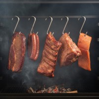 Set 5 buc carlig din inox pentru macelarie, manipulare, afumare carne, 13x5 cm, varfuri ascutite