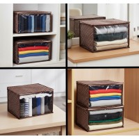 Set 2 huse, organizare si depozitare haine, fermoar, 35x30x20 cm, maro, fereastra transparenta