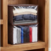 Set 2 huse, organizare si depozitare haine, fermoar, 35x30x20 cm, maro, fereastra transparenta