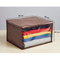 Set 2 huse, organizare si depozitare haine, fermoar, 35x30x20 cm, maro, fereastra transparenta