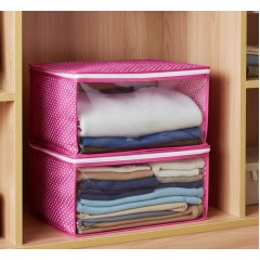 Set 2 huse, organizare si depozitare haine, fermoar, 35x30x20 cm, roz pal, fereastra transparenta