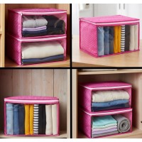 Set 2 huse, organizare si depozitare haine, fermoar, 35x30x20 cm, roz pal, fereastra transparenta