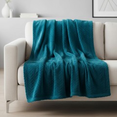 Patura moale si catifelata, tip cuvertura, turcoaz, 160x130 cm, model reliefat, confortabila