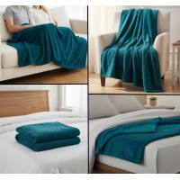 Patura moale si catifelata, tip cuvertura, turcoaz, 160x130 cm, model reliefat, confortabila