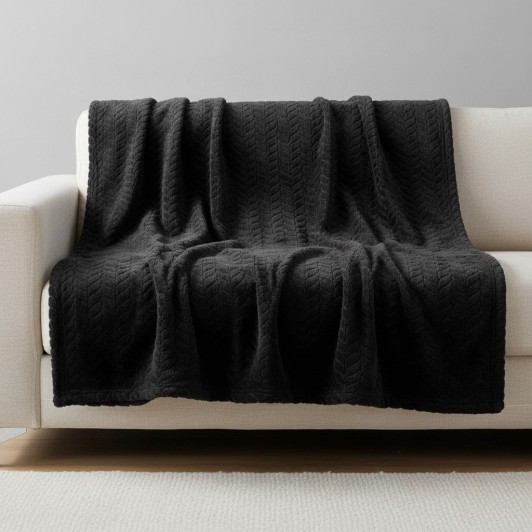 Patura moale si catifelata, tip cuvertura, neagra, 160x130 cm, tip reliefat, confortabila, eleganta