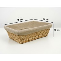 Cos rectangular din rachita, husa bumbac, 35x24x10 cm, pentru paine si biscuiti, uz casnic si HoReCa