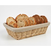 Cos rectangular din rachita, husa bumbac, 35x24x10 cm, pentru paine si biscuiti, uz casnic si HoReCa