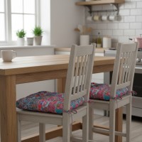 Set 2 buc perna decorativa pentru scaun, reversibila, multicolora, 40x40x7 cm, model floral abstract Set 2 buc perna decorativa pentru scaun, reversibila, multicolora, 40x40x7 cm, model floral abstract