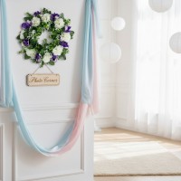 Coronita decorativa, flori artificiale mov/alb, Ø25 cm, decor sezonier interior/exterior, evenimente