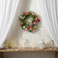 Coronita decorativa, flori artificiale roz, Ø25 cm, decor sezonier interior/exterior, evenimente Coronita decorativa, flori artificiale roz, Ø25 cm, decor sezonier interior/exterior, evenimente