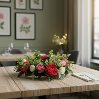 Coronita decorativa, flori artificiale roz, Ø25 cm, decor sezonier interior/exterior, evenimente Coronita decorativa, flori artificiale roz, Ø25 cm, decor sezonier interior/exterior, evenimente