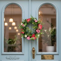 Coronita decorativa, flori artificiale roz, Ø25 cm, decor sezonier interior/exterior, evenimente Coronita decorativa, flori artificiale roz, Ø25 cm, decor sezonier interior/exterior, evenimente