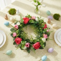 Coronita decorativa, flori artificiale roz, Ø25 cm, decor sezonier interior/exterior, evenimente Coronita decorativa, flori artificiale roz, Ø25 cm, decor sezonier interior/exterior, evenimente