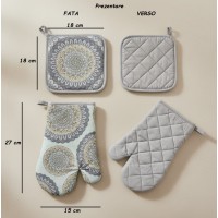 Set manusa si servet termic, pentru bucatarie, bumbac/poliester, gri, model mandala