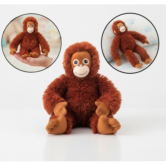 Maimutica de plus, moale si pufoasa, maro, 18 cm, 12 luni + Maimutica de plus, moale si pufoasa, maro, 18 cm, 12 luni +