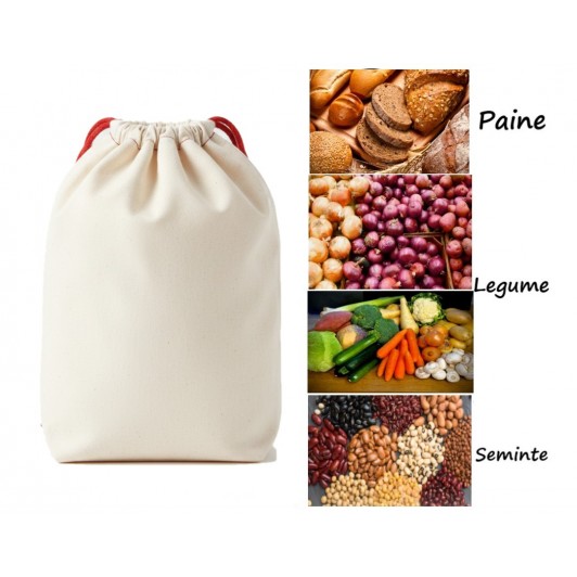 Saculet din bumbac, pentru paine, legume si seminte, 3.3 Litri