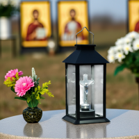 Felinar LED, incarcare solara, cruce, 14x14x28 cm, buton on/off, pentru cimitir sau spatii memoriale