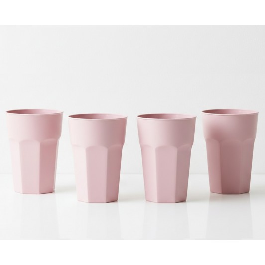 Set 4 pahare din plastic dur, reutilizabile, roz pal, 480 ml, pentru apa, suc, ceai sau cocktail