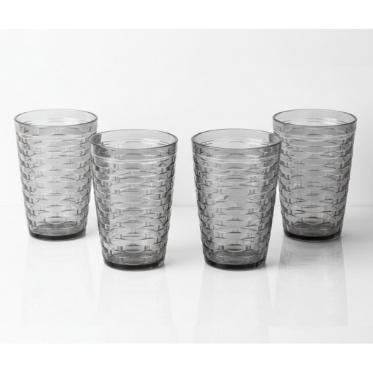 Set 4 pahare din plastic, reutilizabile, gri transparent, 430 ml, pentru apa, suc, ceai sau limonada