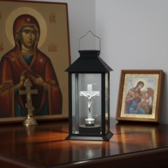 Felinar LED, incarcare solara, cruce, 14x14x28 cm, buton on/off, pentru cimitir sau spatii memoriale