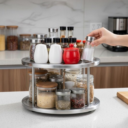 Etajera rodunda din inox, 2 niveluri, Ø26xH16 cm, organizare bucatarie, mese festive sau evenimente