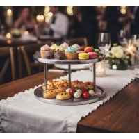Etajera rodunda din inox, 2 niveluri, Ø26xH16 cm, organizare bucatarie, mese festive sau evenimente