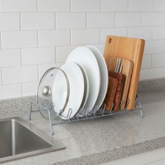 Suport din otel, scurgator farfurii, capace si tocatoare, 33x15x12 cm, stabil, depozitare vesela