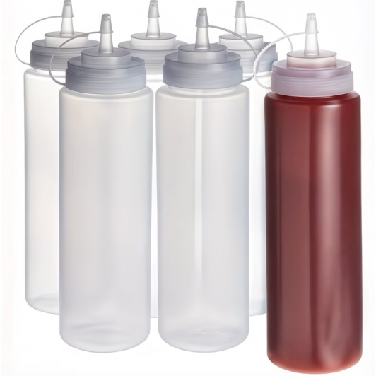 Set 6 dozatoare, pentru ulei, otet sau sosuri, 400 ml, transparente, capac infiletabil cu dop