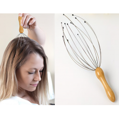 Aparat de masaj manual, tip perie, cu maner din lemn, lungime 23 cm