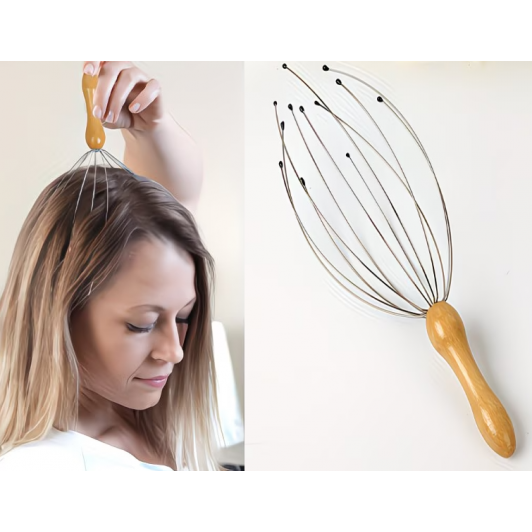 Aparat de masaj manual, tip perie, cu maner din lemn, lungime 23 cm