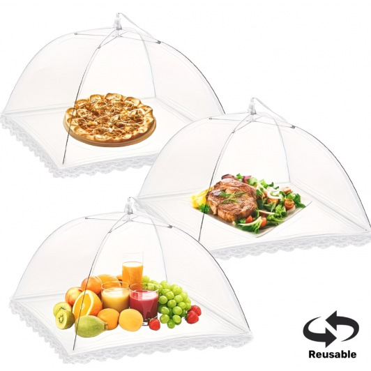 Set 3 umbrele protectie alimente, pliabile, protejeaza alimentele de muste si insecte, 60x40x40 cm